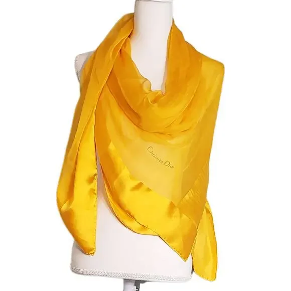 Elegance in Amber: Christian Dior Chiffon and Satin Edged Scarf - Picture 1 of 5